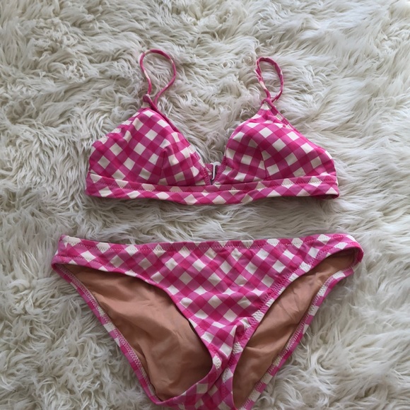 pink and white gingham bikini